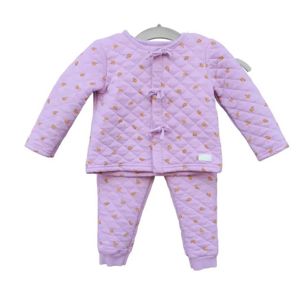 7 FOR ALL MANKIND | Baby Girls Pink Quilted Ditsy Floral Matching Set 18M